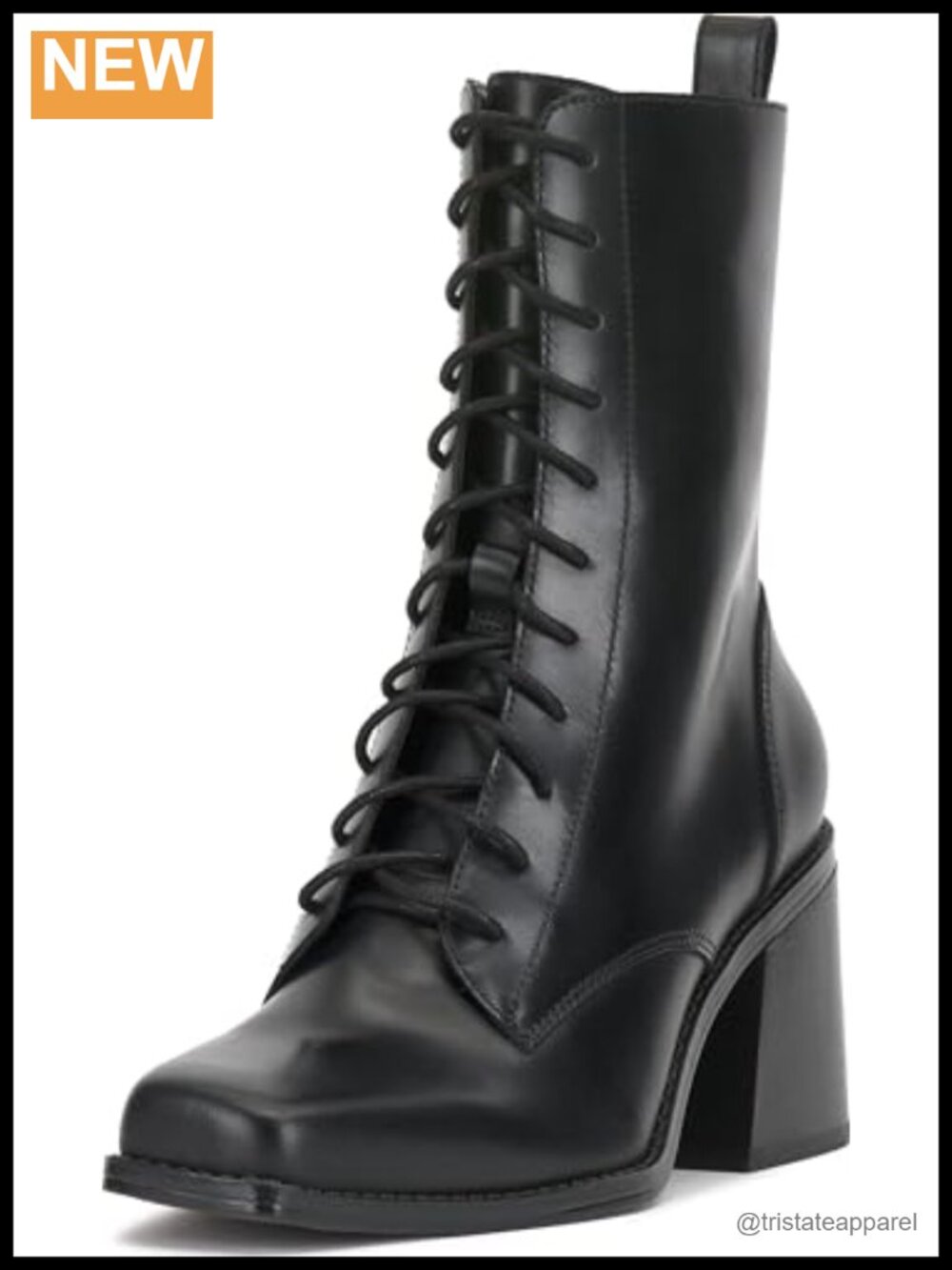 Women's Leather Lace Up Block Heel Combat Booties Ankle Boots